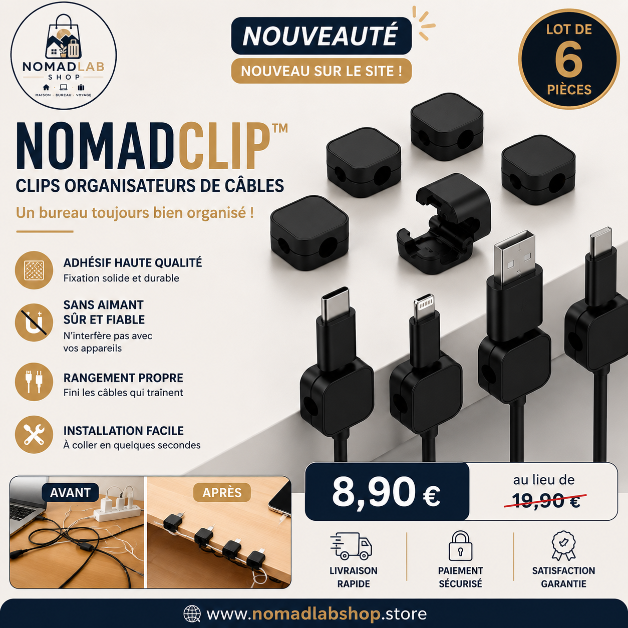 NomadClip™ Organisateurs de câbles