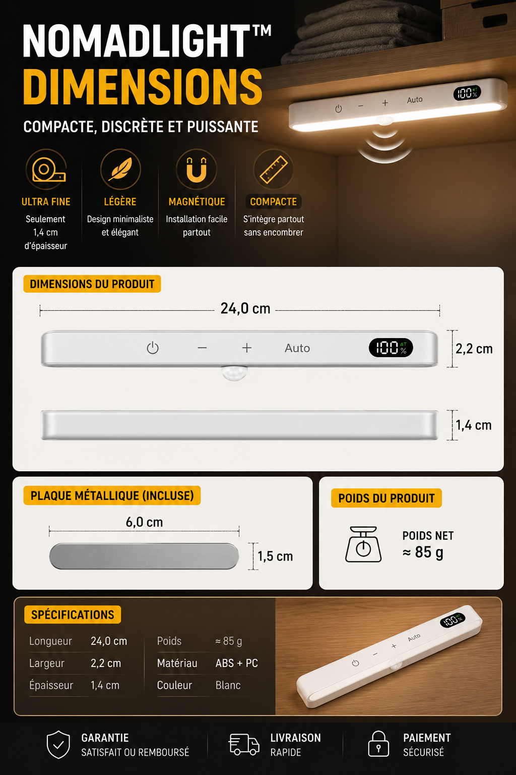 NomadLight™ – Lampe LED Intelligente à Détecteur de Mouvement