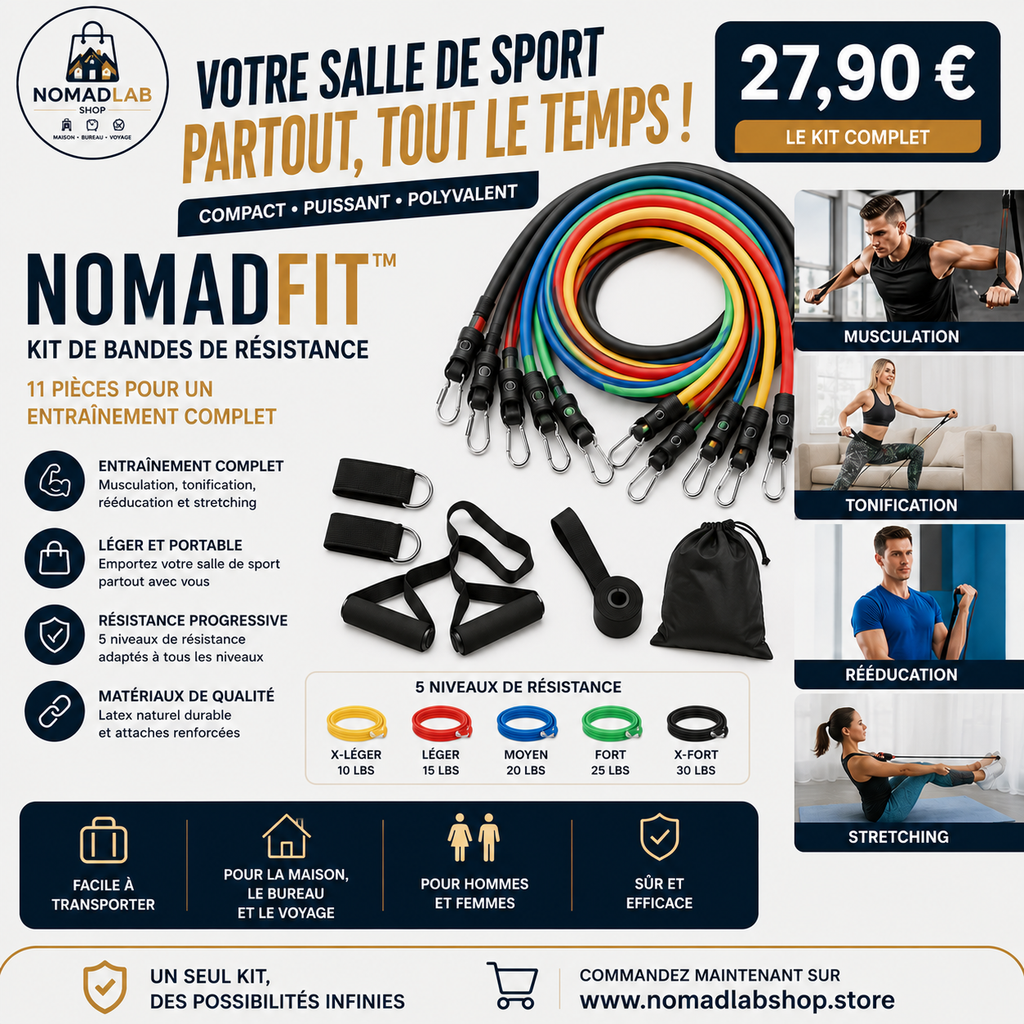 NomadFit™ – Kit de Bandes de Résistance 11 pièces