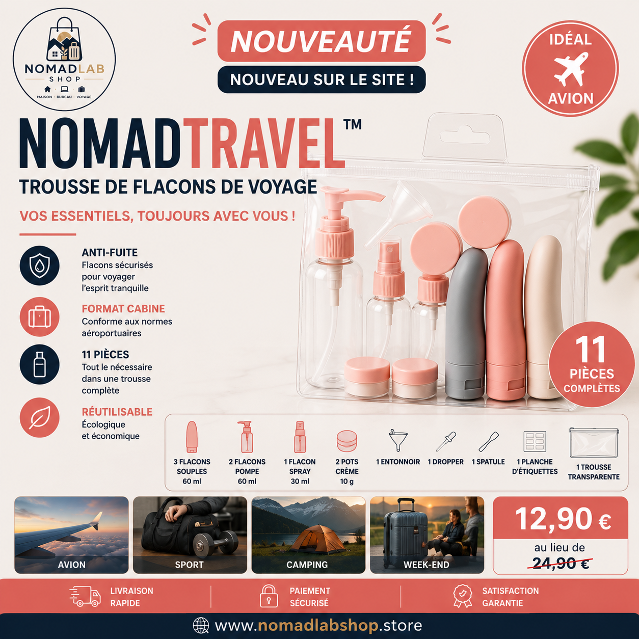 NomadTravel™ Trousse de flacons de voyage