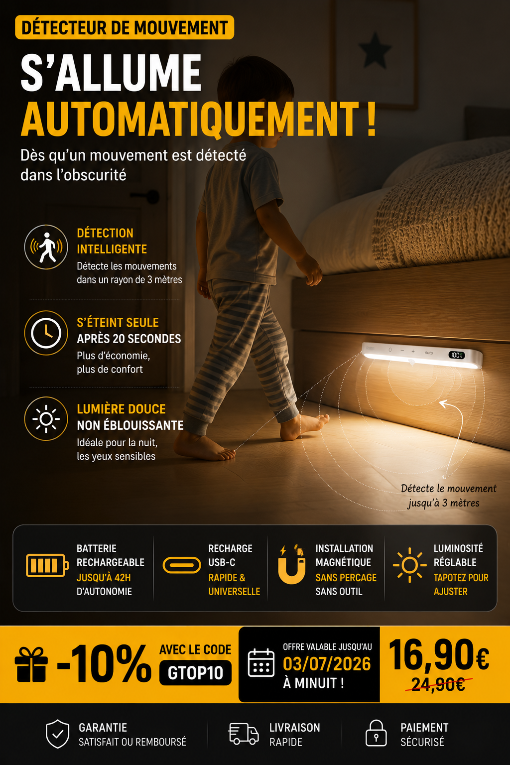 NomadLight™ – Lampe LED Intelligente à Détecteur de Mouvement