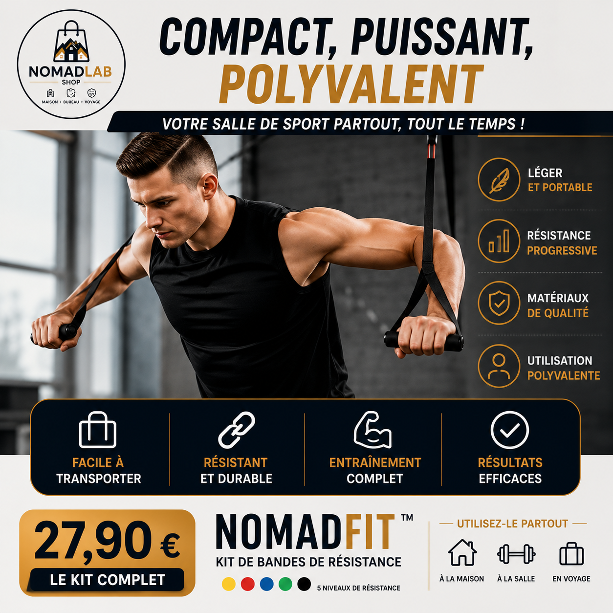 NomadFit™ – Kit de Bandes de Résistance 11 pièces