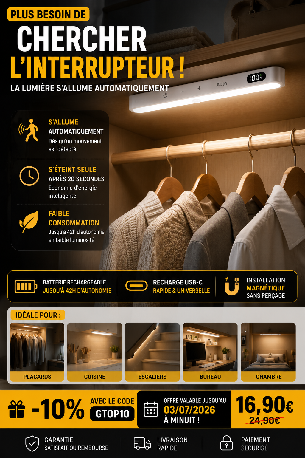 NomadLight™ – Lampe LED Intelligente à Détecteur de Mouvement