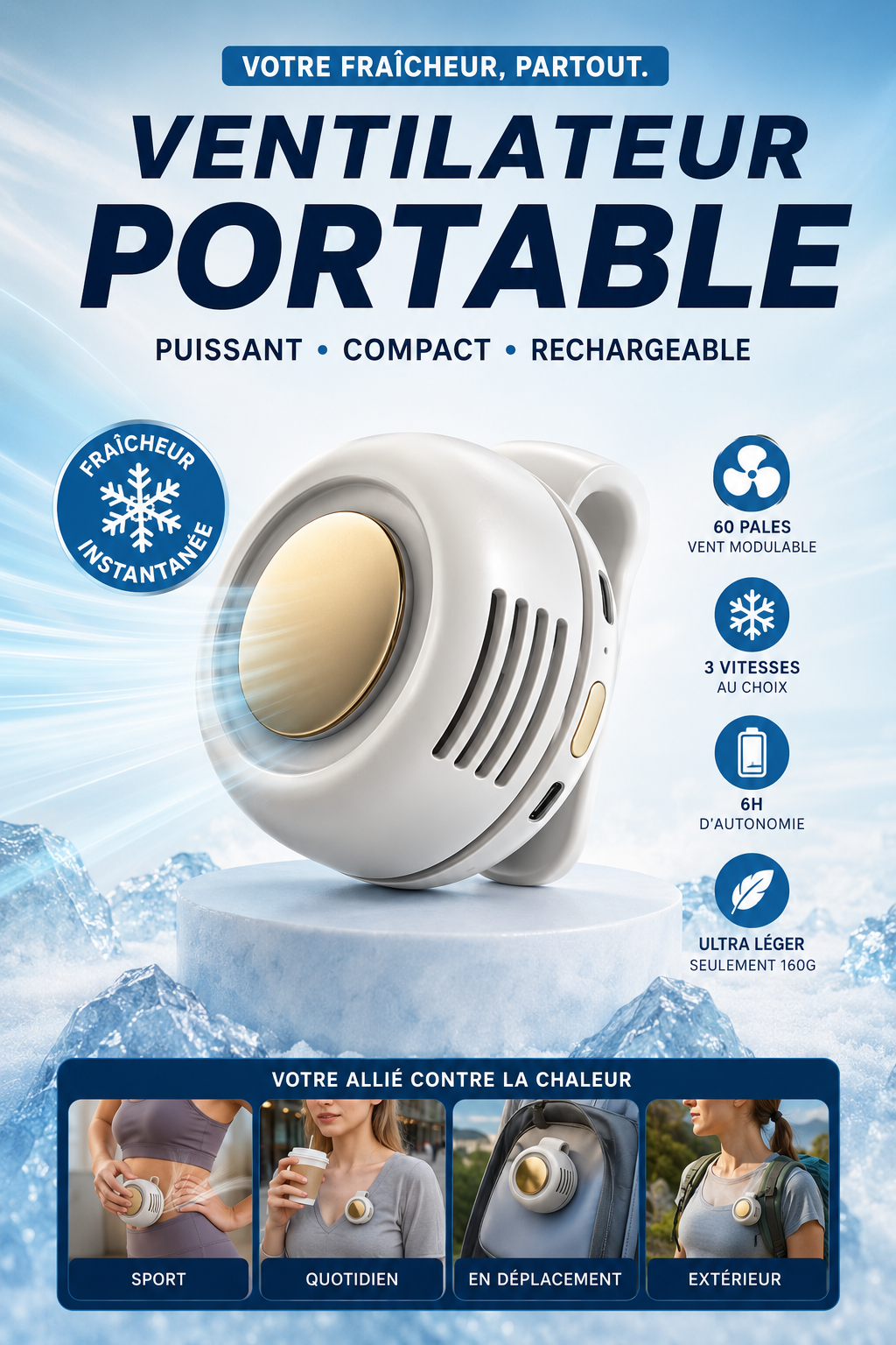 NomadBreeze Clip™ – Ventilateur Portable Rechargeable