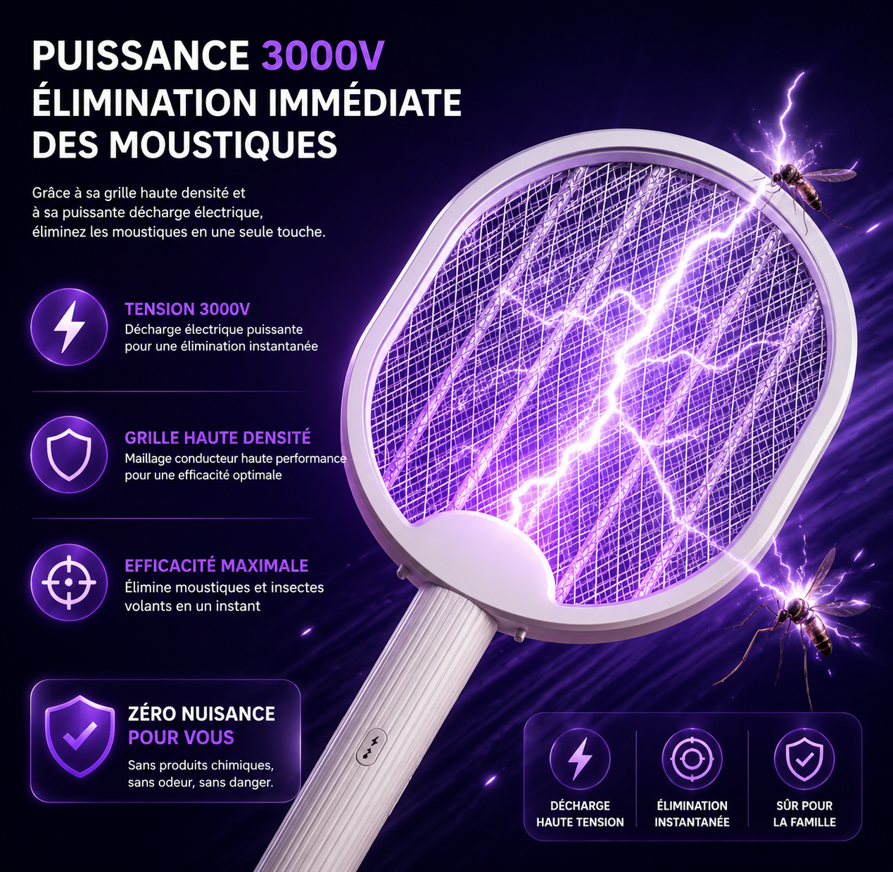NomadZap Pro™ – Raquette Électrique Anti-Moustiques Rechargeable