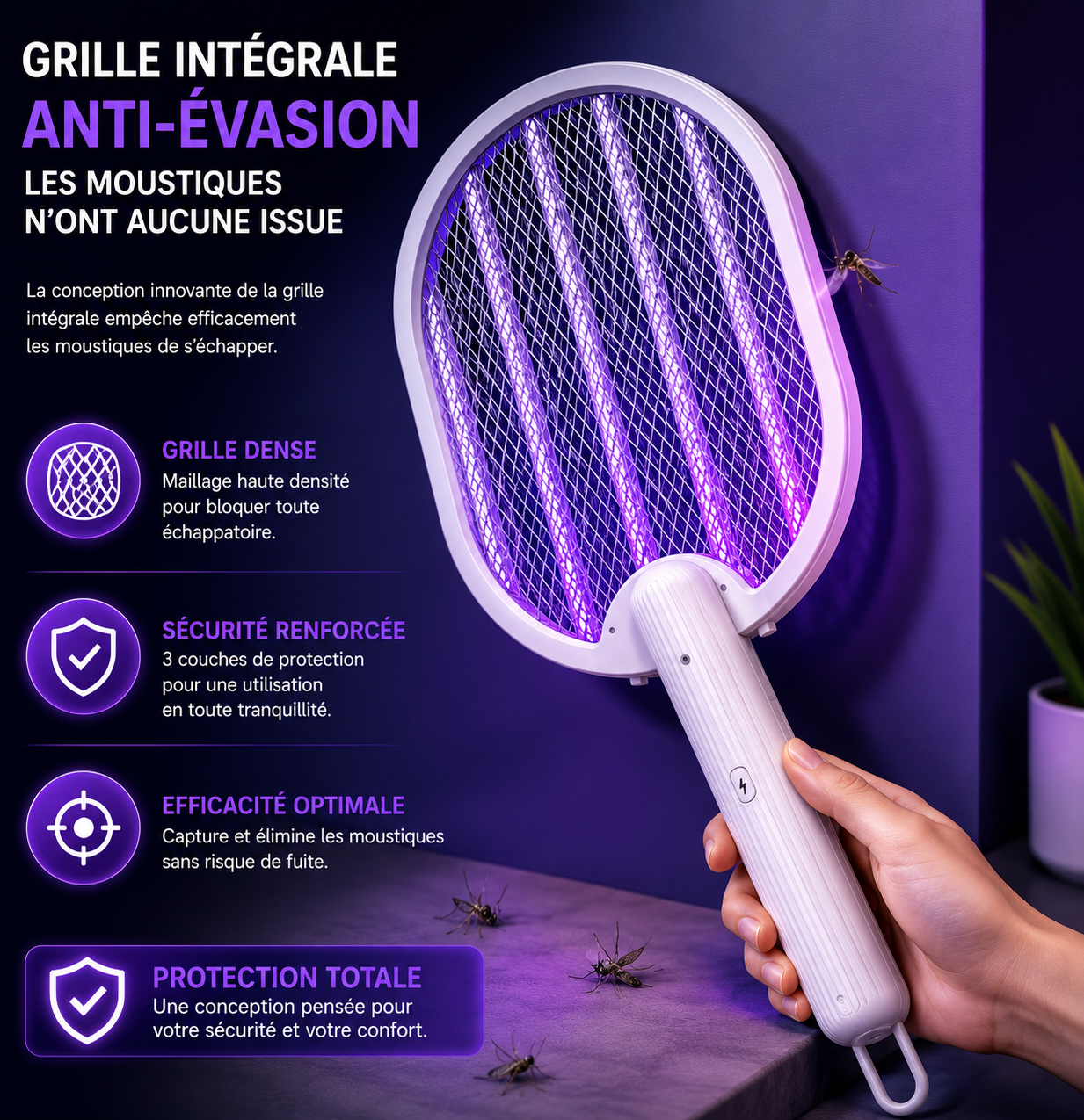 NomadZap Pro™ – Raquette Électrique Anti-Moustiques Rechargeable
