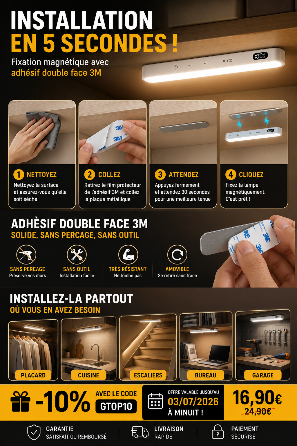 NomadLight™ – Lampe LED Intelligente à Détecteur de Mouvement